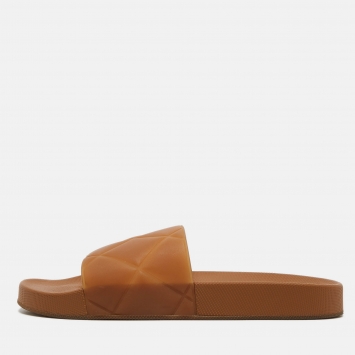Pre Owned Bottega Veneta Brown Intrecciato Rubber Slides Size 42