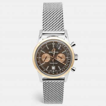 Pre Owned Breitling Brown 18k Rose Gold Stainless Steel Transocean U4131012 Men's Wristwatch 38 mm