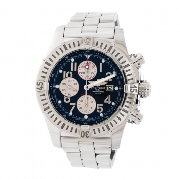 Pre Owned Breitling Black Stainless Steel Super Avenger A13370 Men's Wristwatch 48 mm