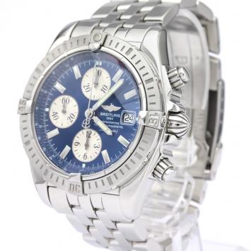 Pre Owned Breitling Blue Stainless Steel Chronomat Evolution A13356 Men's Wristwatch 44MM