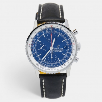 Pre Owned Breitling Blue Stainless Steel Calfskin Navitimer A13324121C1X1 Men's Wristwatch 41 mm 