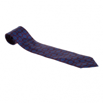 Pre Owned Brioni Burgundy and Blue Floral Motif Printed Silk Tie