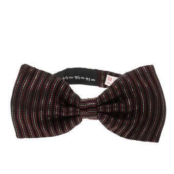 Pre Owned Brioni Black Striped Silk Classic Bow Tie