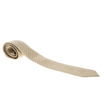Pre Owned Brioni Cream Mini Square Pattern Silk Jacquard Tie