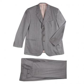 Pre Owned Brioni Grey Striped Wool Roman Style Palatino Suit 4XL