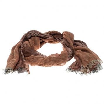 Pre Owned Brunello Cucinelli Brown Gradient Self Striped Linen Scarf