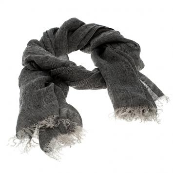 Pre Owned Brunello Cucinelli Grey Herringbone Weave Chevron Pattern Linen Scarf