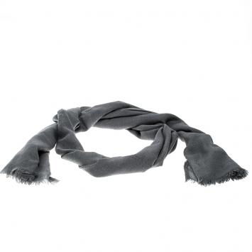 Pre Owned Brunello Cucinelli Grey Cashmere Cotton Fringed Edge Scarf