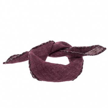 Pre Owned Brunello Cucinelli Burgundy Cross Stitch Detail Linen Pocket Square