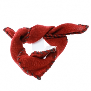 Pre Owned Brunello Cucinelli Brick Red Wool Contrast Whip Stitch Edged Pocket Square