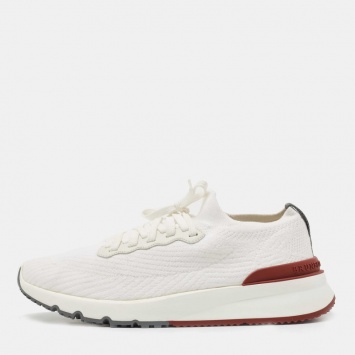 مملوكة مسبقًا Brunello Cucinelli White Knit Fabric Lace Up Sneakers Size 44