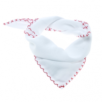 Pre Owned Brunello Cucinelli White Cotton Contrast Cross Stitched Edge Pocket Square