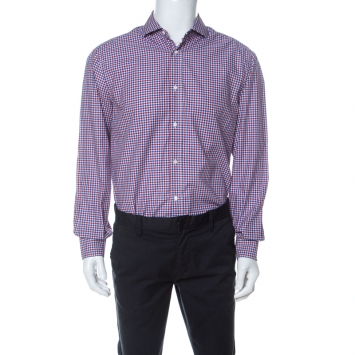 Pre Owned Brunello Cucinelli Blue & Red Check Basic-Fit Sport Shirt XL