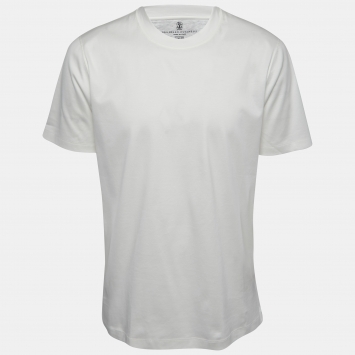 Pre Owned Brunello Cucinelli White Cotton Crew Neck Short Sleeve T-Shirt L