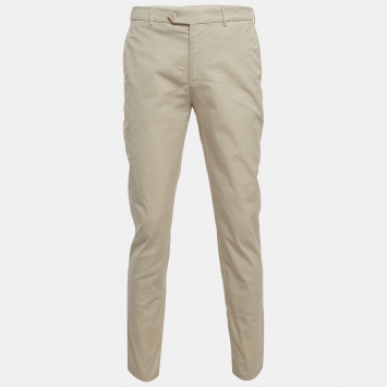 Pre Owned Brunello Cucinelli Beige Cotton Straight Fit Pants L