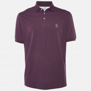 Pre Owned Brunello Cucinelli Purple Cotton Knit Polo T-Shirt L