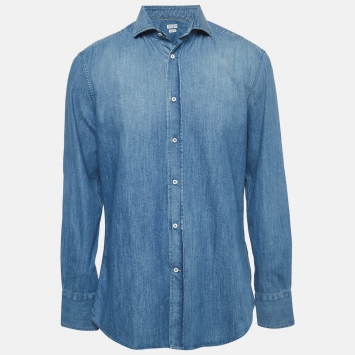 Pre Owned Brunello Cucinelli Blue Washed Denim Buttoned Up Shirt XL
