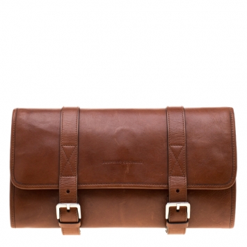 Pre Owned Brunello Cucinelli Brown Leather Hanging Wash Bag