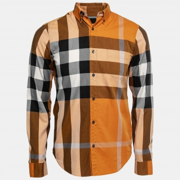 Pre Owned Burberry Brit Mustard Yellow Checked Cotton Button Down Shirt S