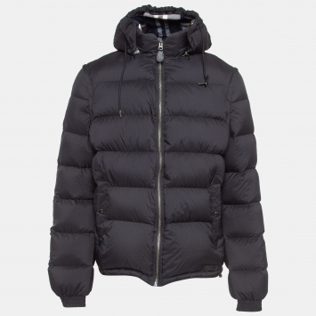 Pre Owned Burberry Brit Blue Synthetic Detachable Sleeve and Hood Puffer Jacket M