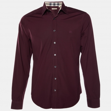 Pre Owned Burberry Brit Burgundy Cotton Long Sleeve Shirt M
