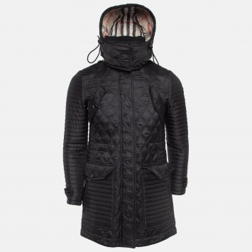 Pre Owned Burberry Black Synthetic Quilted Detachable Hood Jacket S