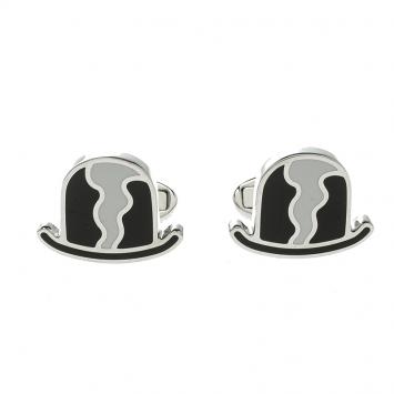 Pre Owned Burberry Black & White Enamel Silver Tone Cufflinks