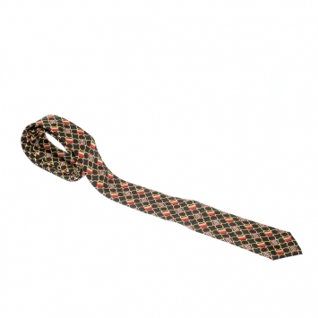 Pre Owned Burberry London Black Archive Scarf Print Silk Slim Tie