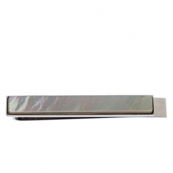 Pre Owned Burberry Silver Tone Mother of Pearl Inlay Tie Bar