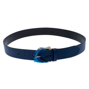 Pre Owned Burberry Blue Leather Alex Buckle Belt 85CM