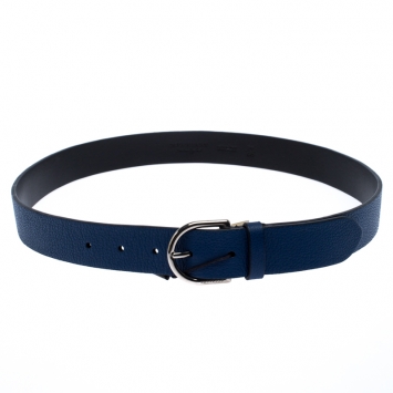 Pre Owned Burberry Navy Blue Leather Alex Buckle Belt 105CM