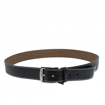 Pre Owned Burberry Black Topstitched Leather Buckle Belt 105CM