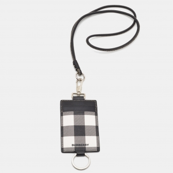 Pre Owned Burberry Black Check PVC and Leather ID Lanyard