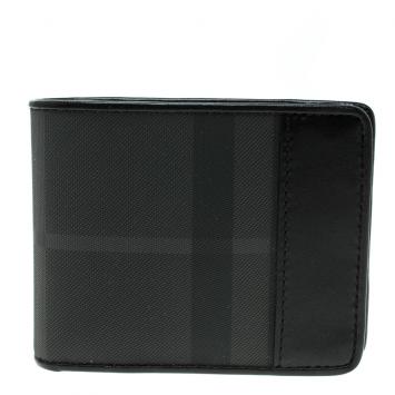 Pre Owned Burberry Black Beat Check Coated Canvas Bifold Wallet