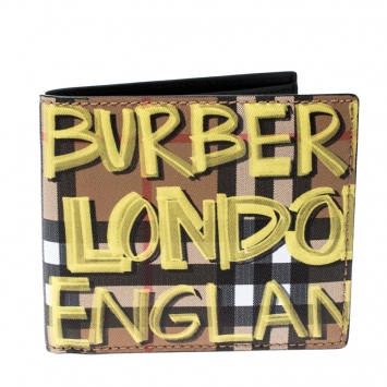 Pre Owned Burberry Multicolor Graffiti Print Vintage Check Coated Canvas Bifold Wallet