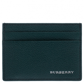 Pre Owned Burberry Green Leather Card Holder
