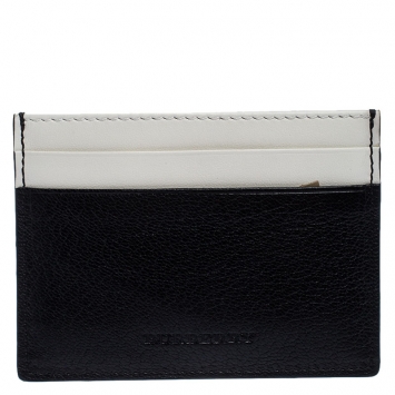 Pre Owned Burberry Black/White Leather Card Case