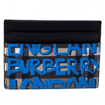 Pre Owned Burberry Multicolor Graffiti Print Coated Canvas and Leather Sandon Card Holder 