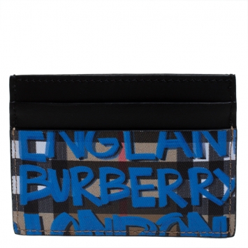 Pre Owned Burberry Multicolor Graffiti Print Coated Canvas and Leather Sandon Card Holder 