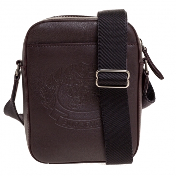Pre Owned Burberry Oxblood Leather Thornton Crossbody Bag 