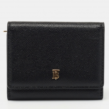 Pre Owned Burberry Black Leather Sidney Trifold Card Case