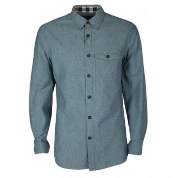 Pre Owned Burberry London Mineral Blue Cotton Long Sleeve Friston Shirt L