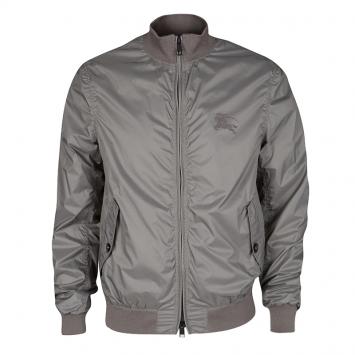 Pre Owned Burberry Brit Stonewashed Grey Zip Front Bomber Jacket M