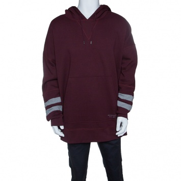 Pre Owned Burberry London Deep Claret Contrast Stripe Detail Hooded Raynor Sweatshirt XL