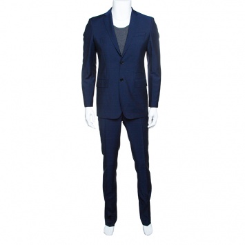 Pre Owned Burberry London Navy Blue Wool and Mohair Tailored Suit S