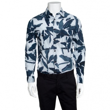 Pre Owned Burberry Brit Blue Floral Printed Cotton Patch Pocket Detail Shirt S