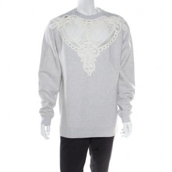 Pre Owned Burberry Grey Melange Cutout Lace Insert Sweatshirt XL