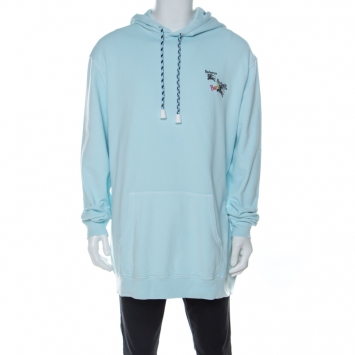 مملوكة مسبقًا Burberry Light Blue Cotton Knit Equestrian Logo Hoodie L