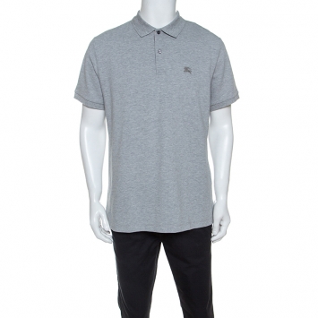 Pre Owned Burberry Melange Grey Cotton Pique Polo T-shirt XL