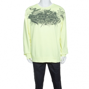 Pre Owned Burberry Neon Yellow Doodle Printed Cotton Sweatshirt XXXL
